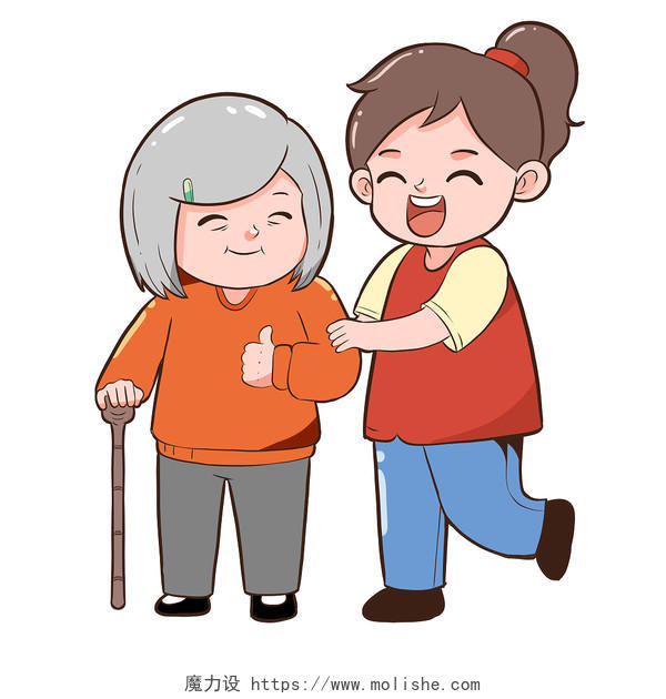 卡通志愿者陪伴孤寡老人插画公益爱心活动雷锋纪念日